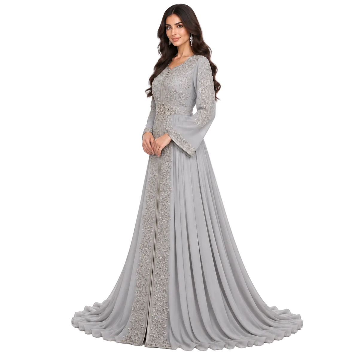 Grey Embroidered Luxury Moroccan Women’s Kaftan-3