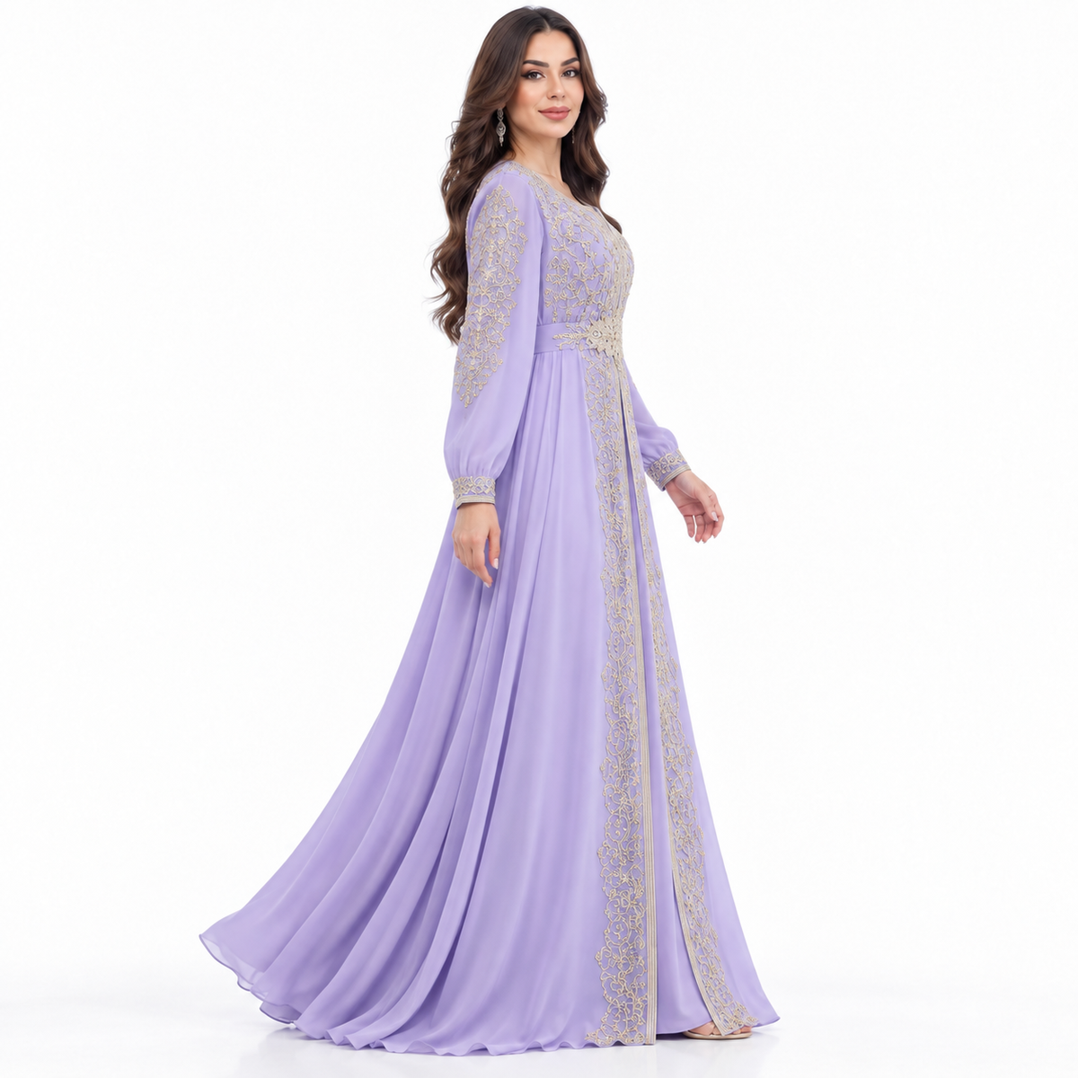 Purple Gold Embroidered Luxury Moroccan Kaftan-3