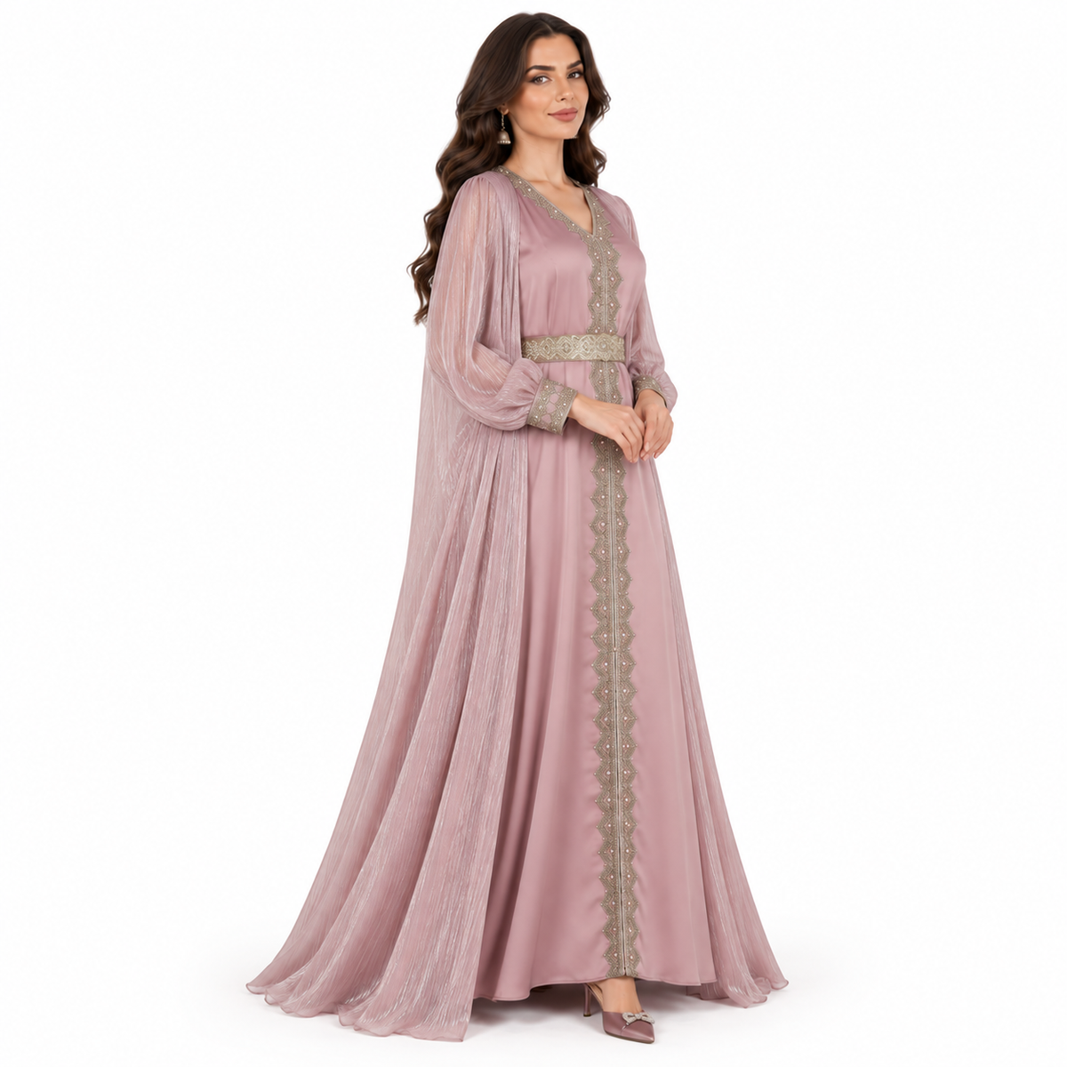 Pink Embellished Layered Elegant Luxury Kaftan-3