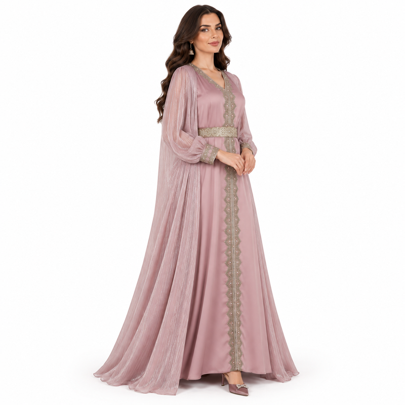 Pink Embellished Layered Elegant Luxury Kaftan-3