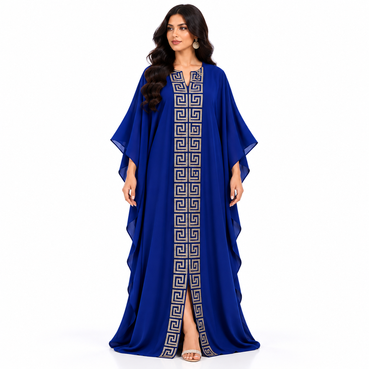 Royal Blue Geometric Embroidered Luxury Kaftan-1