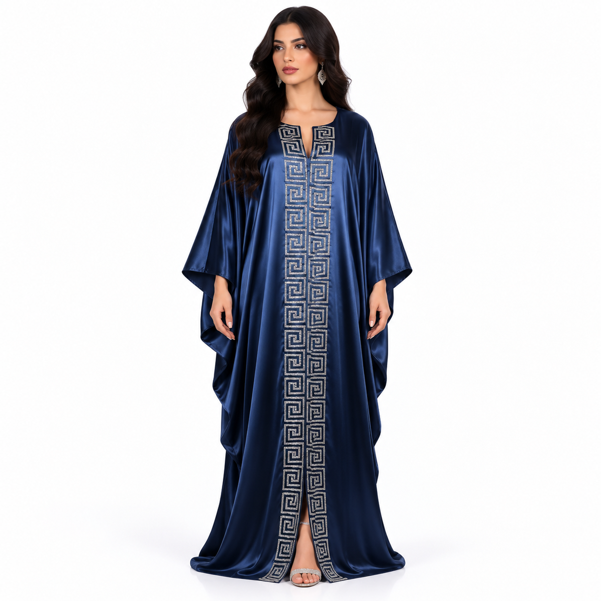 Navy Blue Silver Embroidered Women’s Kaftan-1