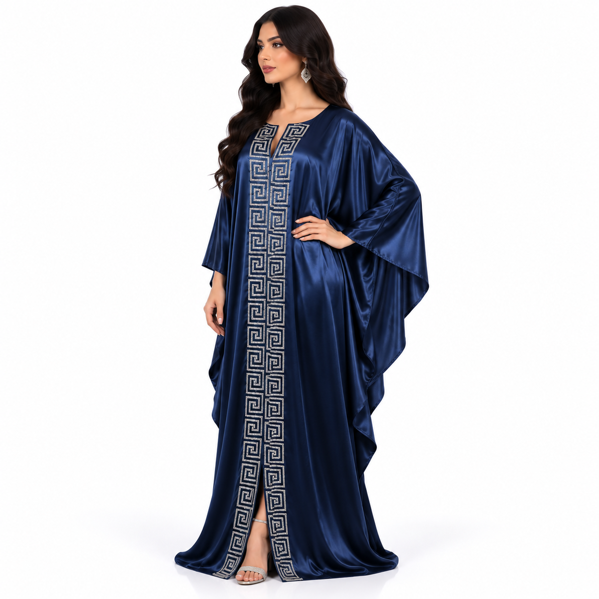 Navy Blue Silver Embroidered Women’s Kaftan-3