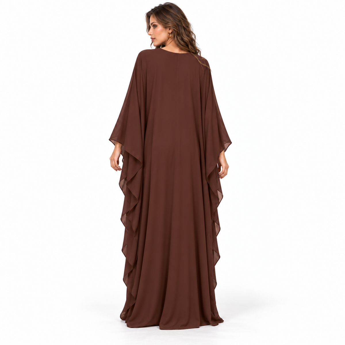 Elegant Chocolate Brown Floral Embroidered Kaftan-4
