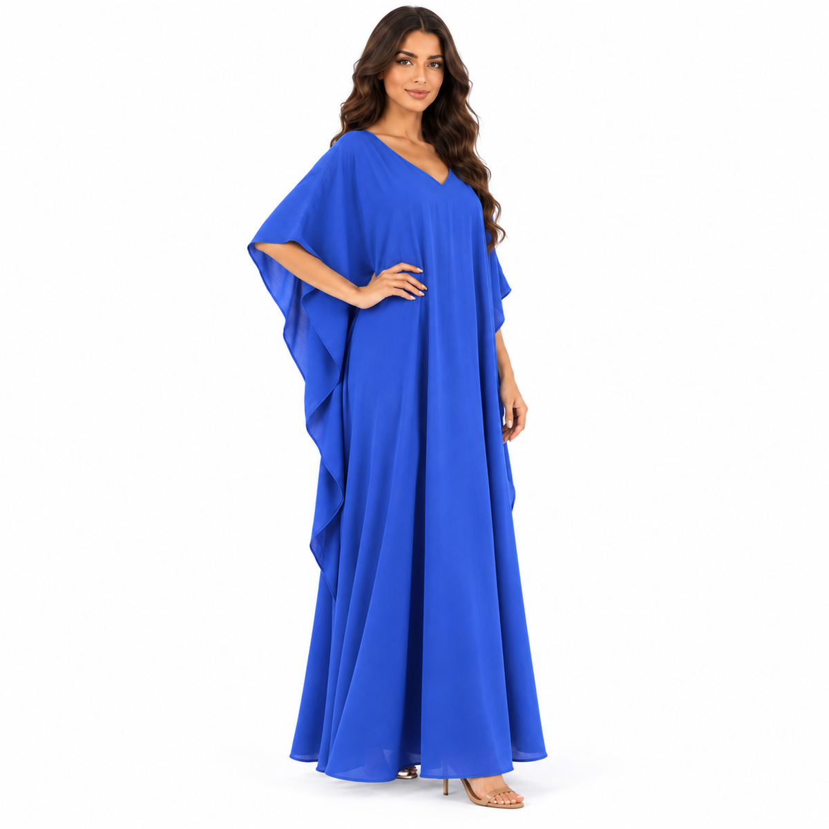 Royal Blue Elegant Flowing Linen Kaftan-3