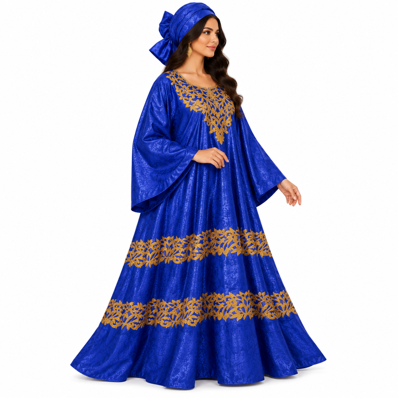 Royal Blue Gold Embroidered Kaftan-3