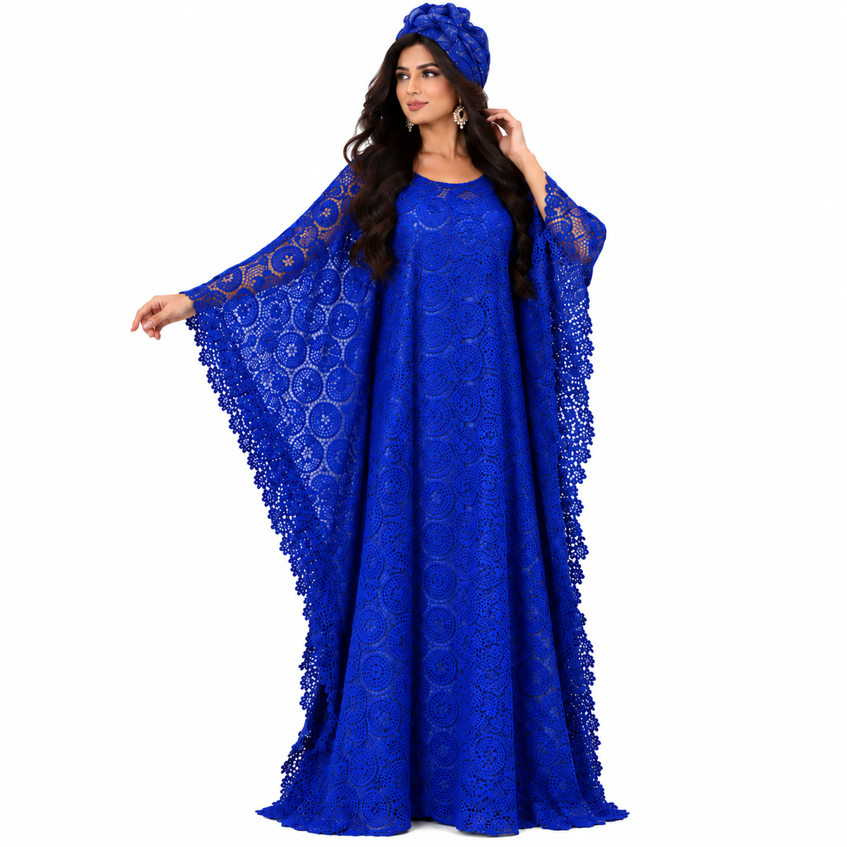 Royal Blue Lace Kaftan Dress-1