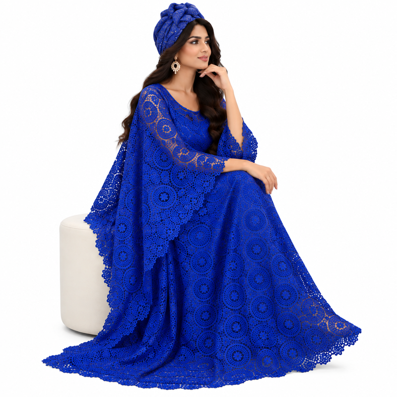 Royal Blue Lace Kaftan Dress-3