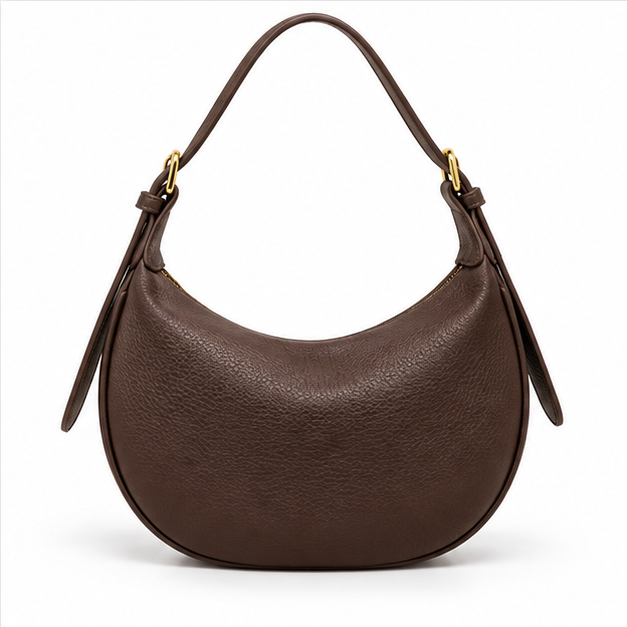Coffee Brown Crescent Leather Shoulder Bag-2