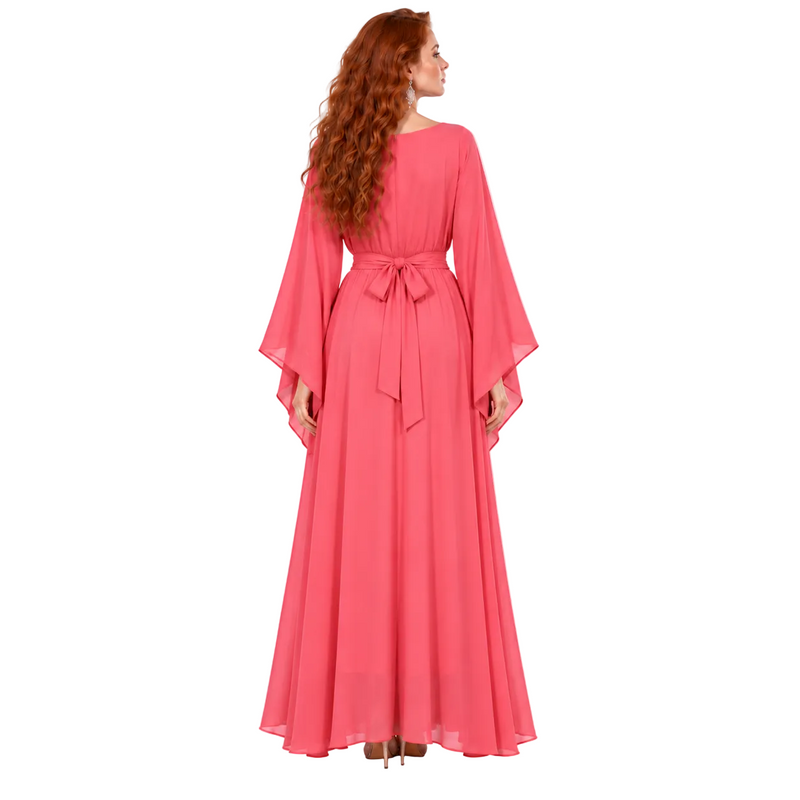 Coral Pink Silver Embroidered Kaftan Lebaran-4