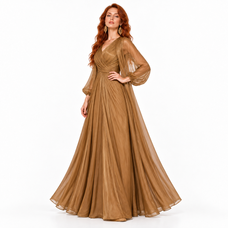 Elegant Light Coffee Flowing Lebaran Kaftan-2
