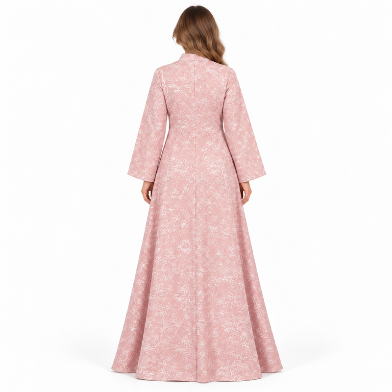 Elegant Pink Floral Sequin Embroidered Kaftan-4