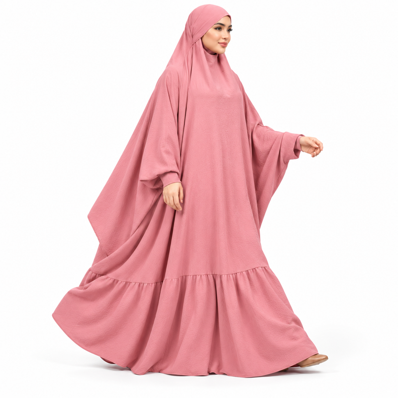 Elegant Pink Jilbab With Ruffled Hem-2