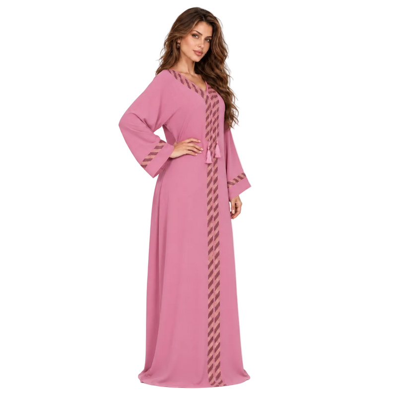 Elegant Pink Gold Trim Kaftan Dress-3
