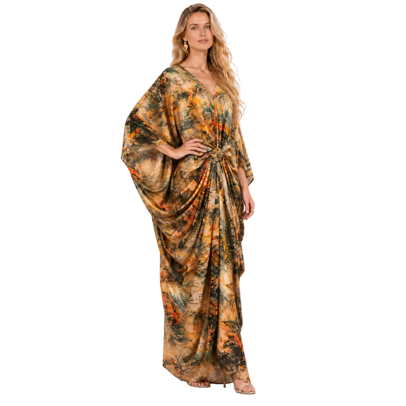 Elegant Cream Botanical Printed Gamis Kaftan-3