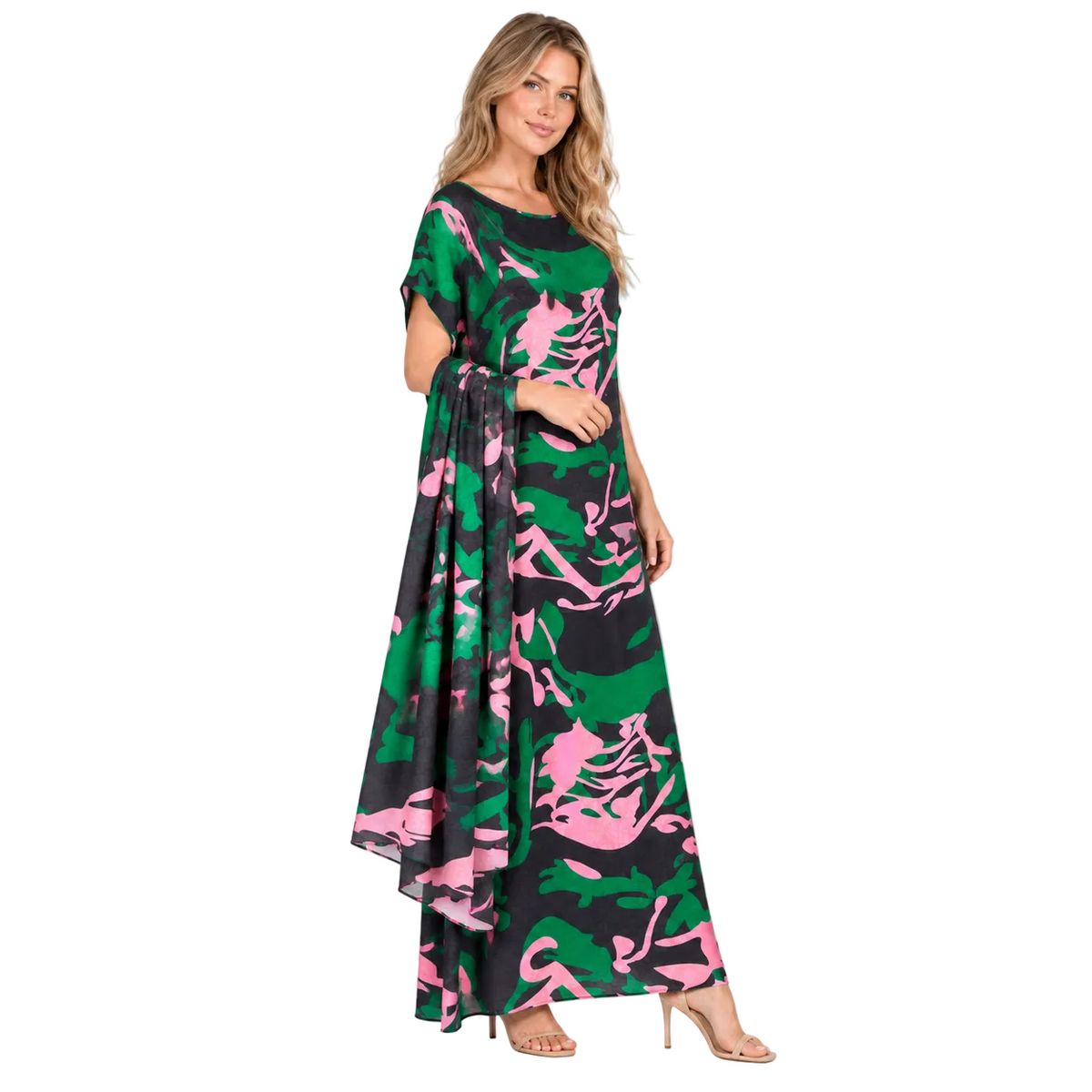 Multi Color Abstract Silk Satin Kaftan-3