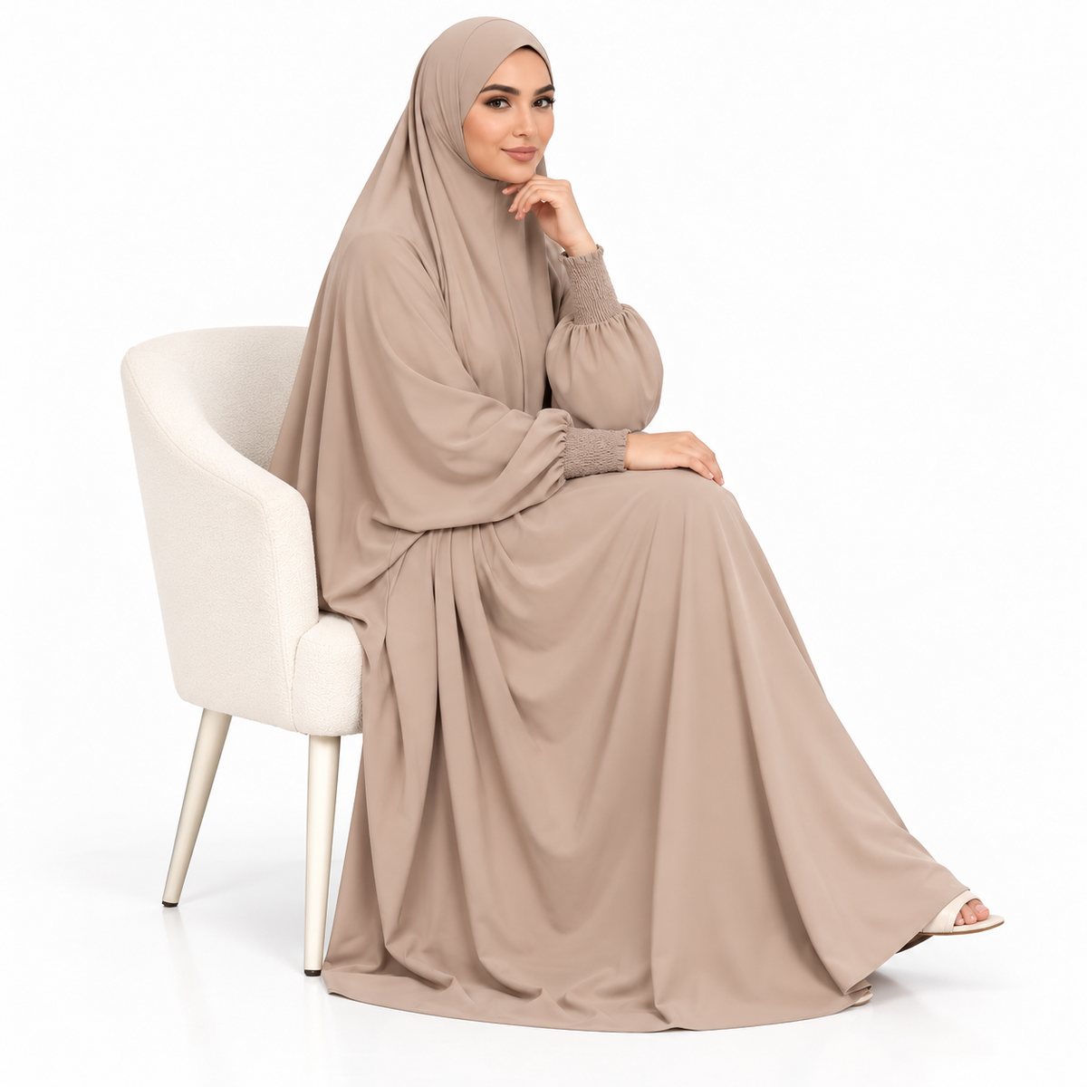 Elegant Khaki Jilbab With Flowing Design-2