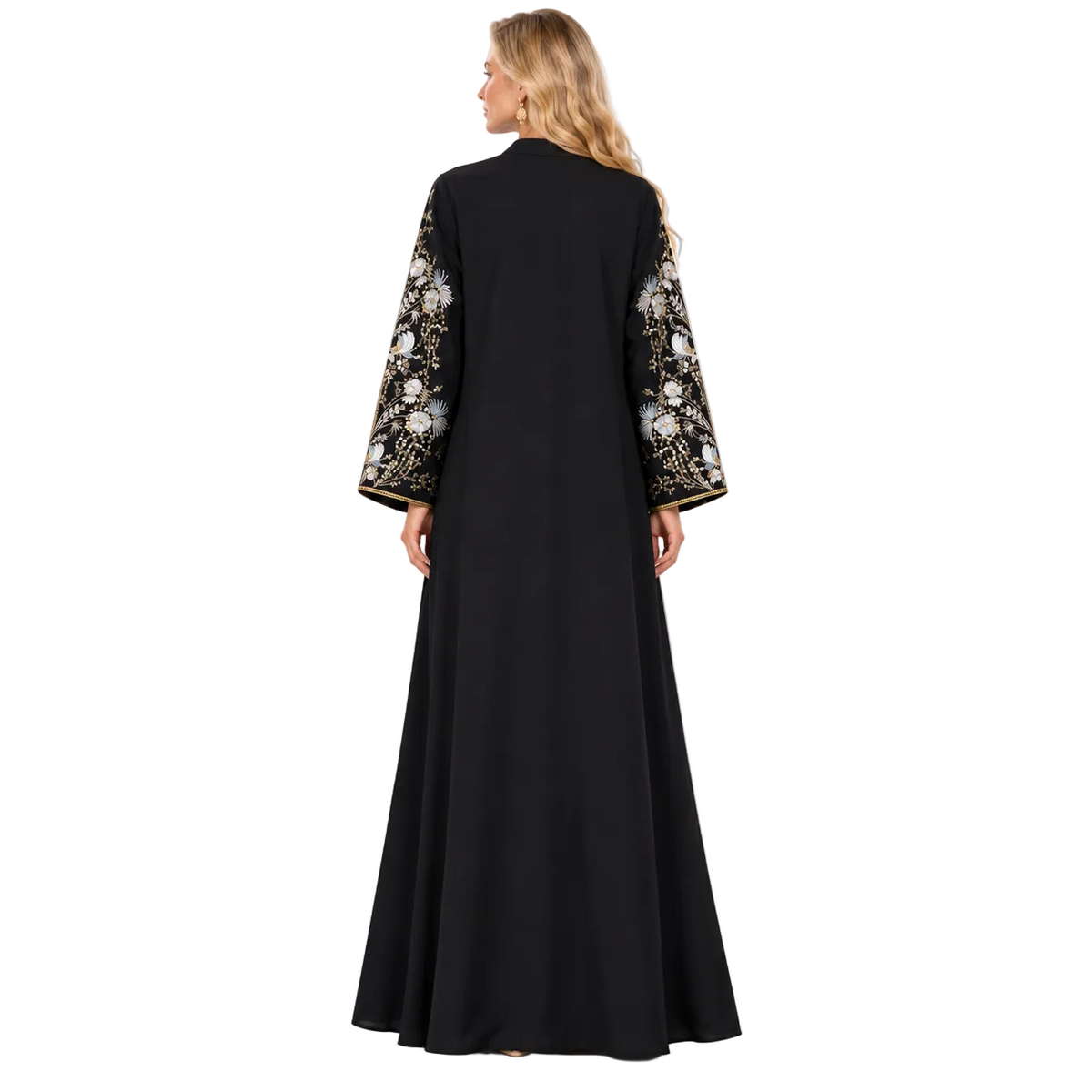 Elegant Black Floral Embroidered Gamis Kaftan-4