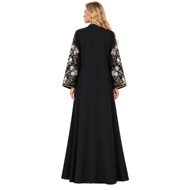 Elegant Black Floral Embroidered Gamis Kaftan-4
