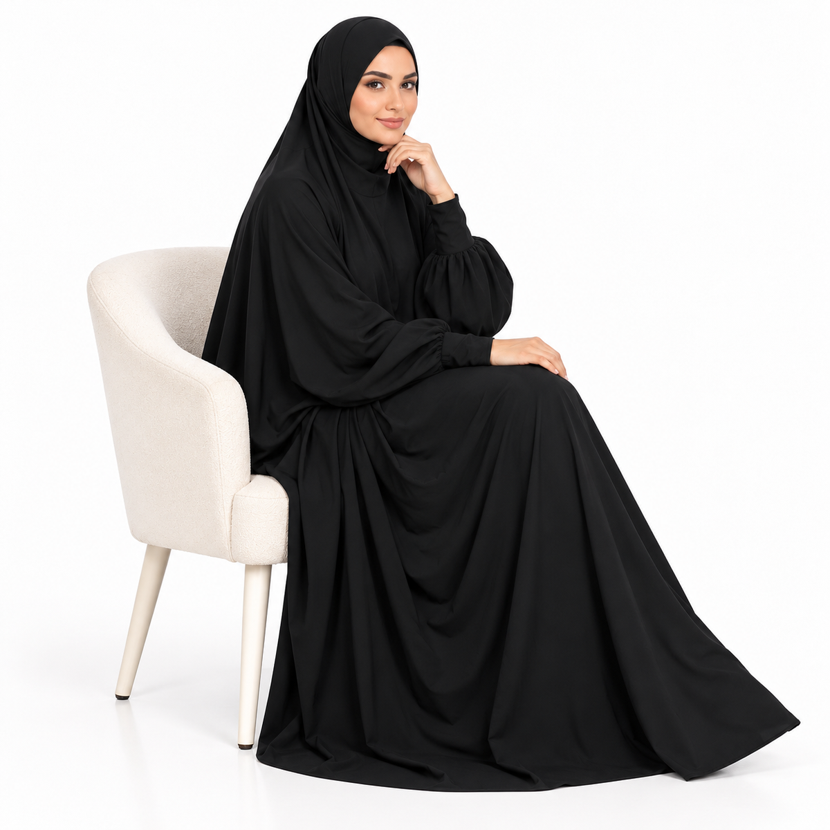Elegant Black Jilbab With Flowing Design-2