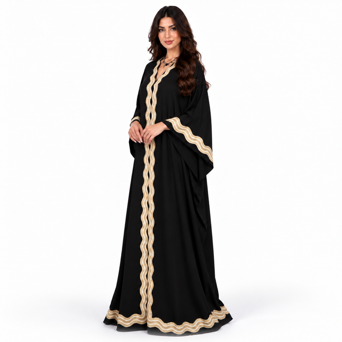 Elegant Black Gold Embroidered Moroccan Kaftan-3