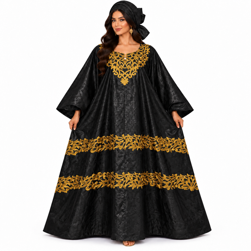 Black Gold Embroidered Luxury Kaftan-1