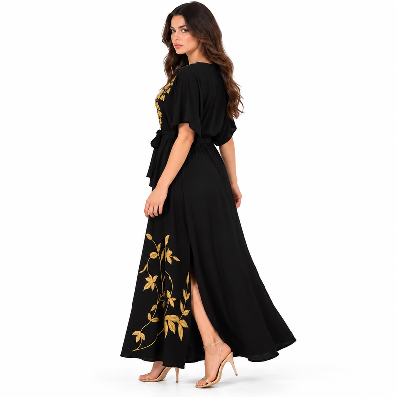 Black Kaftan With Elegant Gold Embroidery-3