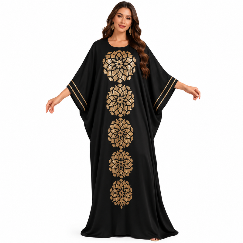 Black Gold Mandala Embellished Luxury Kaftan-1