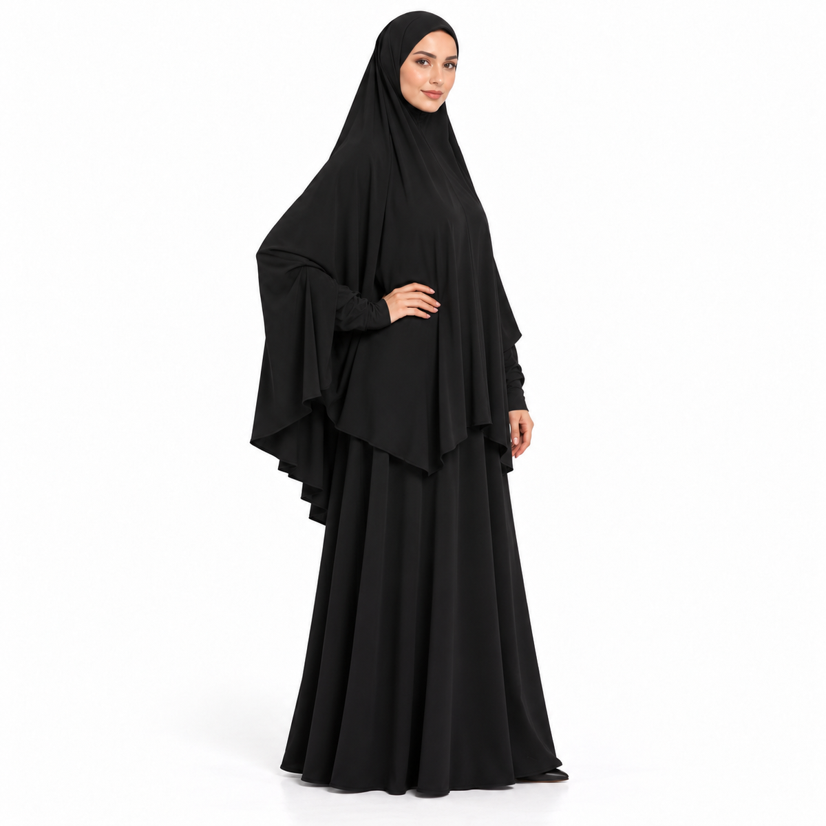 Elegant Black Layered Modest Women's Khimar-3