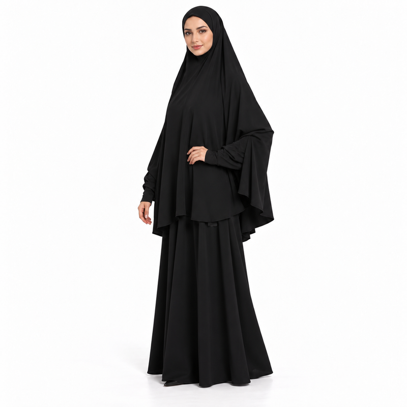 Elegant Black Layered Modest Women's Khimar-2