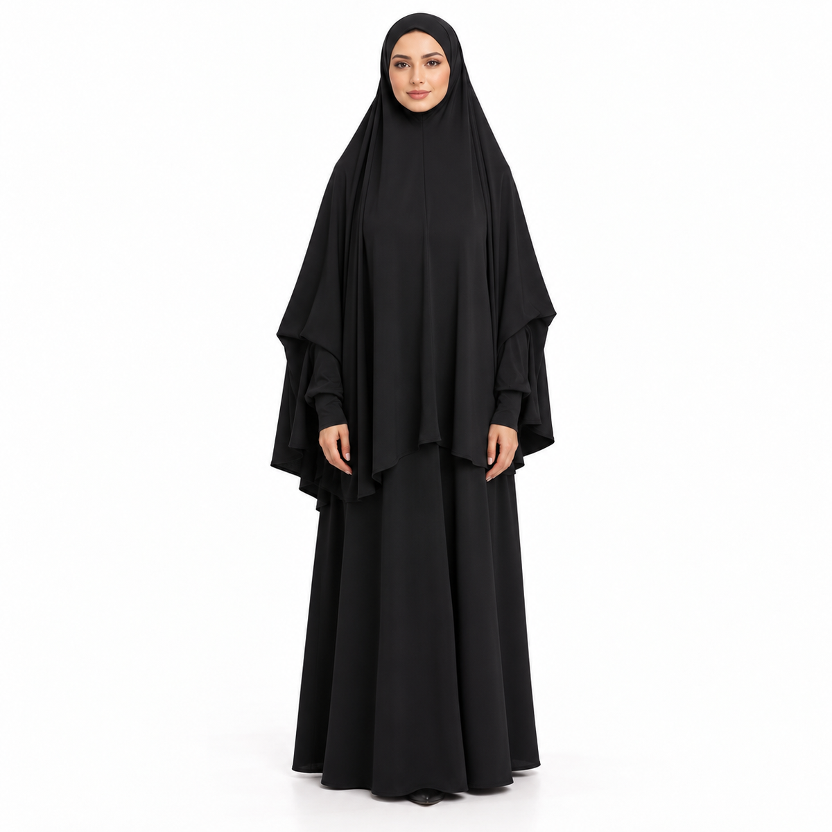 Elegant Black Layered Modest Women's Khimar-1