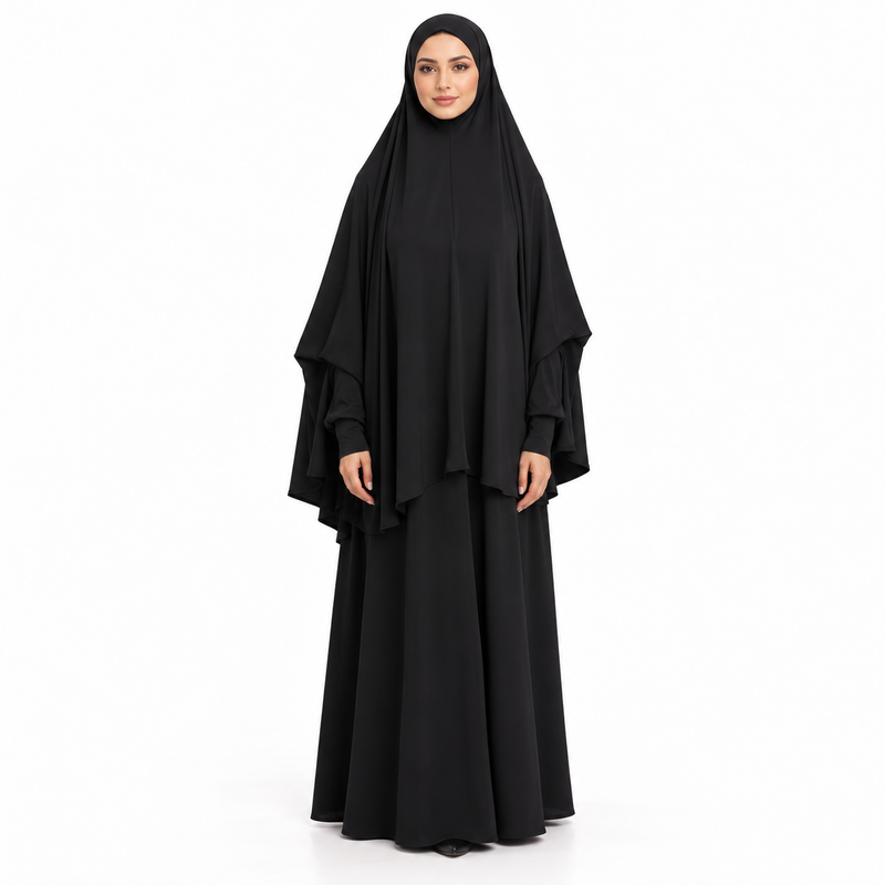 Elegant Black Layered Modest Women's Khimar-1