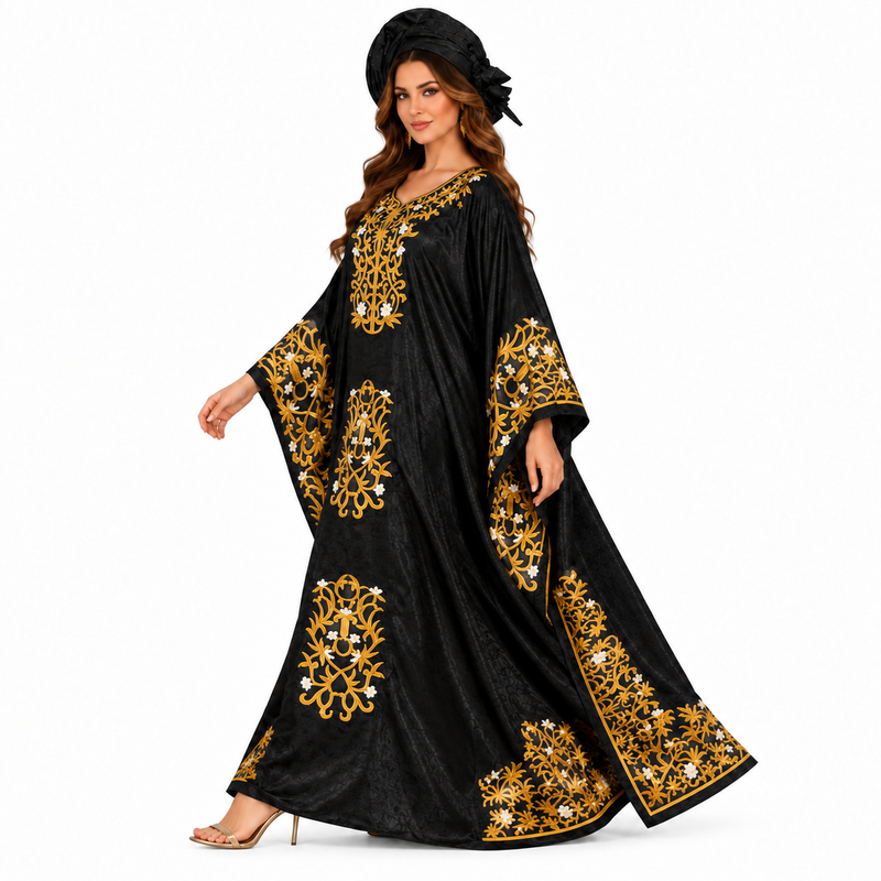 Black Gold Embroidered Luxury Women’s Kaftan-2