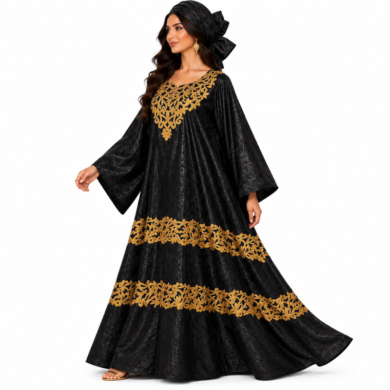 Black Gold Embroidered Luxury Kaftan-3