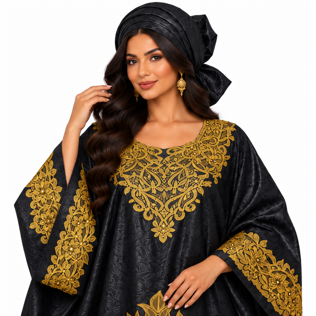 Black Gold Floral Embroidered Luxury Kaftan-3