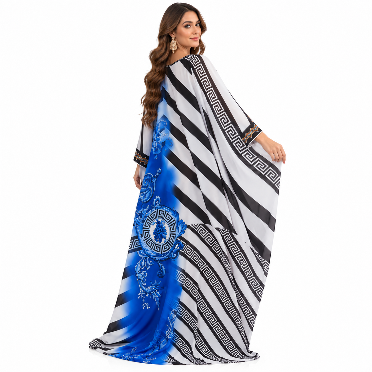 Navy Blue Geometric Floral Luxury Kaftan-4