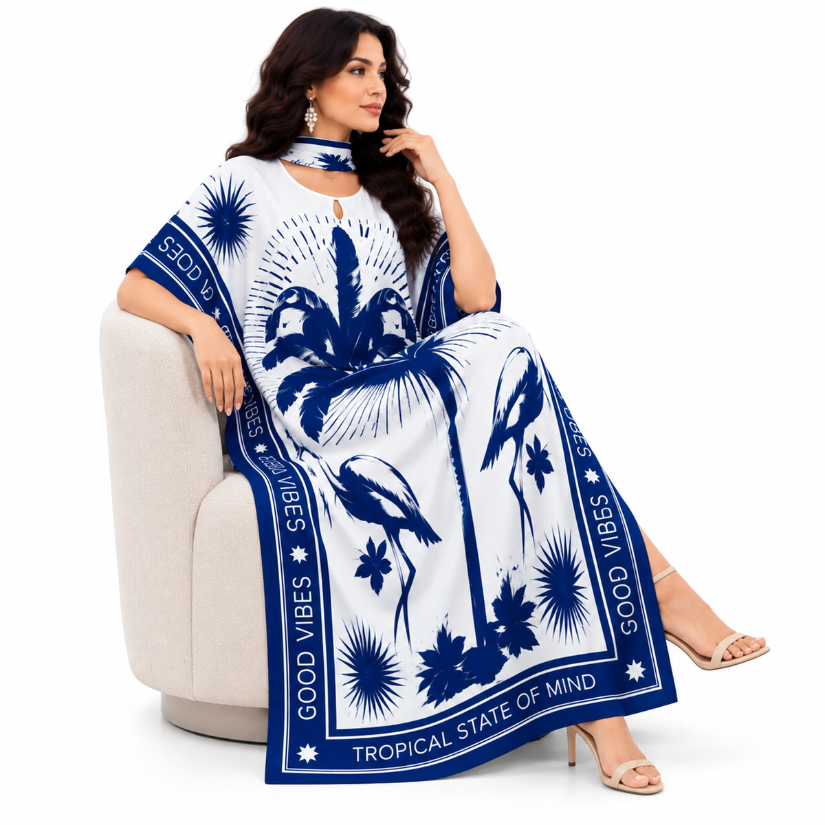 Deep Blue Printed Women’s Kaftan Dress-2