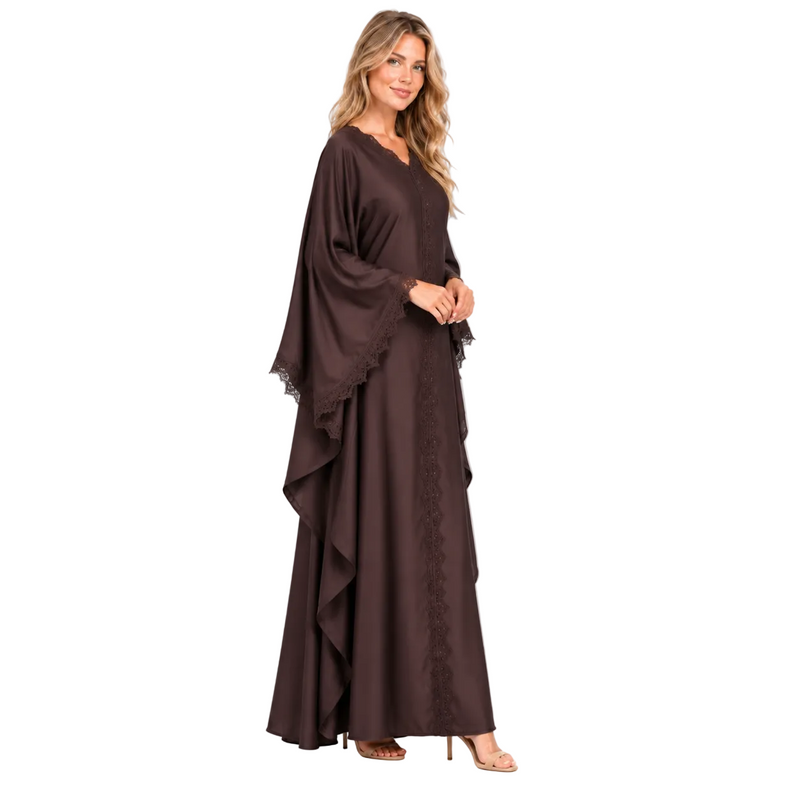 Chocolate Brown Elegant Silk Satin Kaftan-3