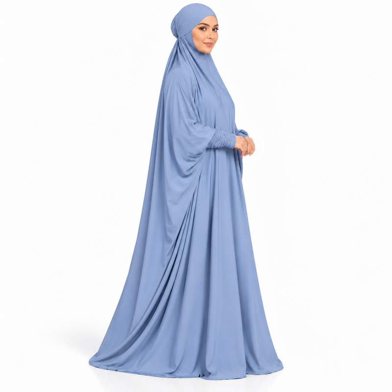 Elegant Sky Blue Jilbab With Ruched Sleeves-3