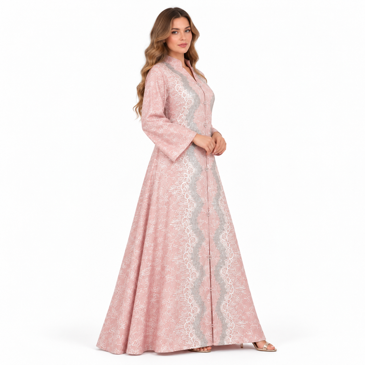 Elegant Pink Floral Sequin Embroidered Kaftan-2