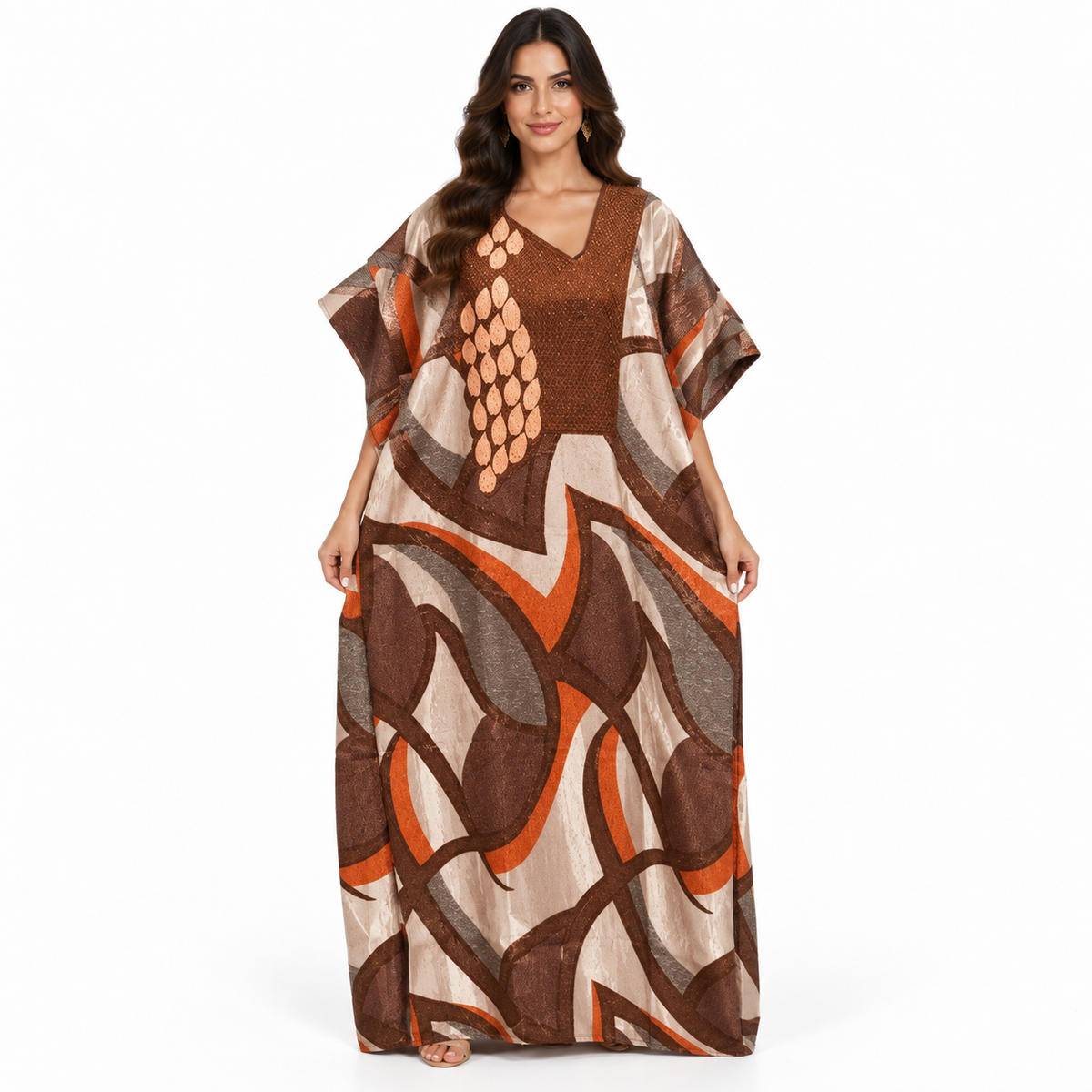 Brown Rust Abstract Print Baju Kaftan