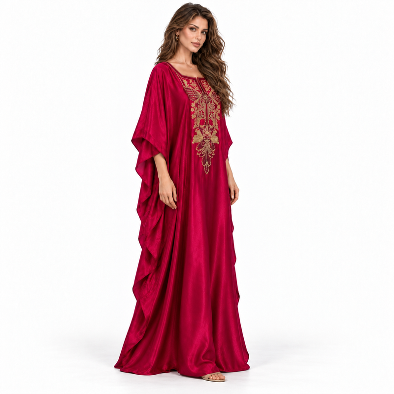 Magenta Gold Embroidered Elegant Luxury Kaftan-2