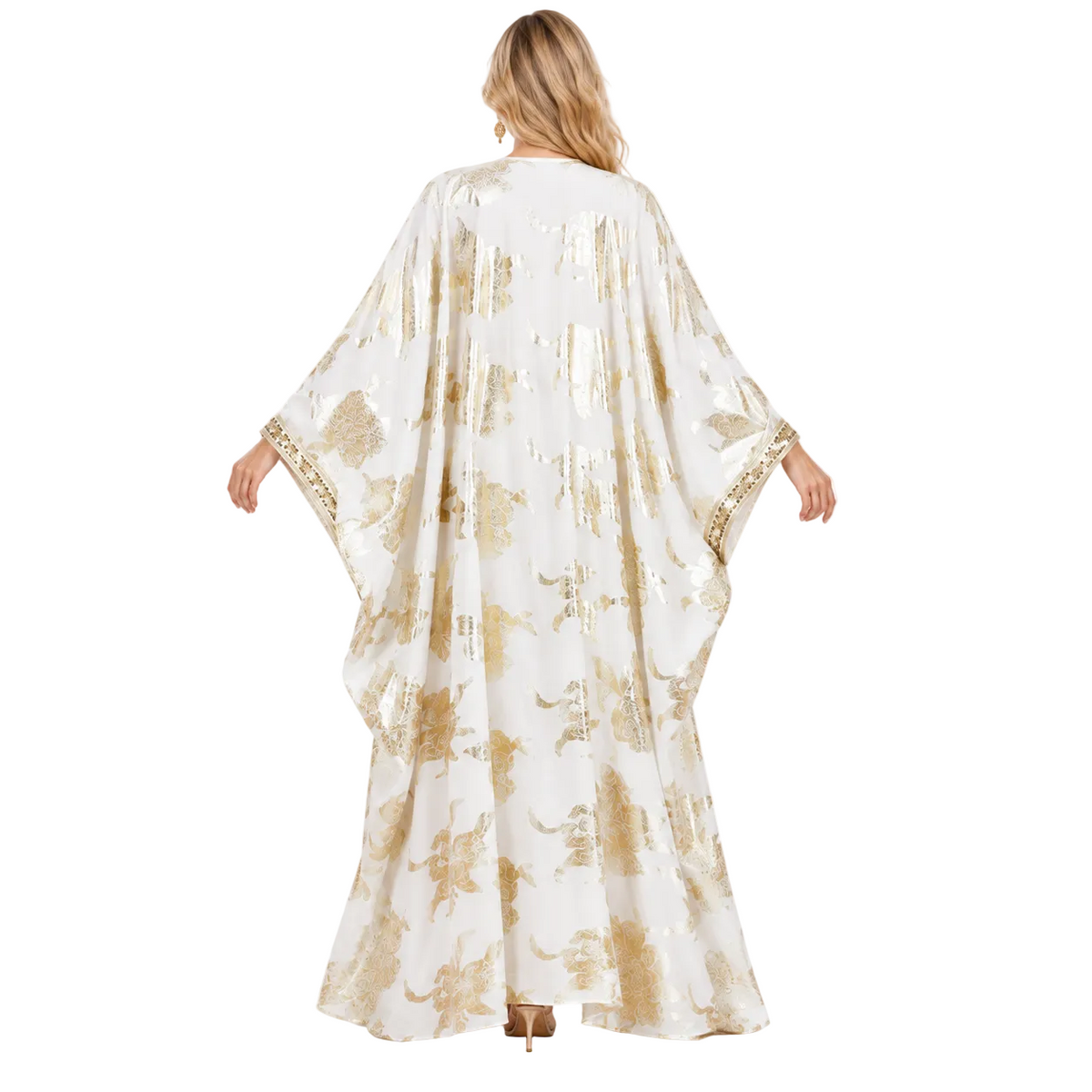 White Gold Floral Luxury Butterfly Kaftan-4