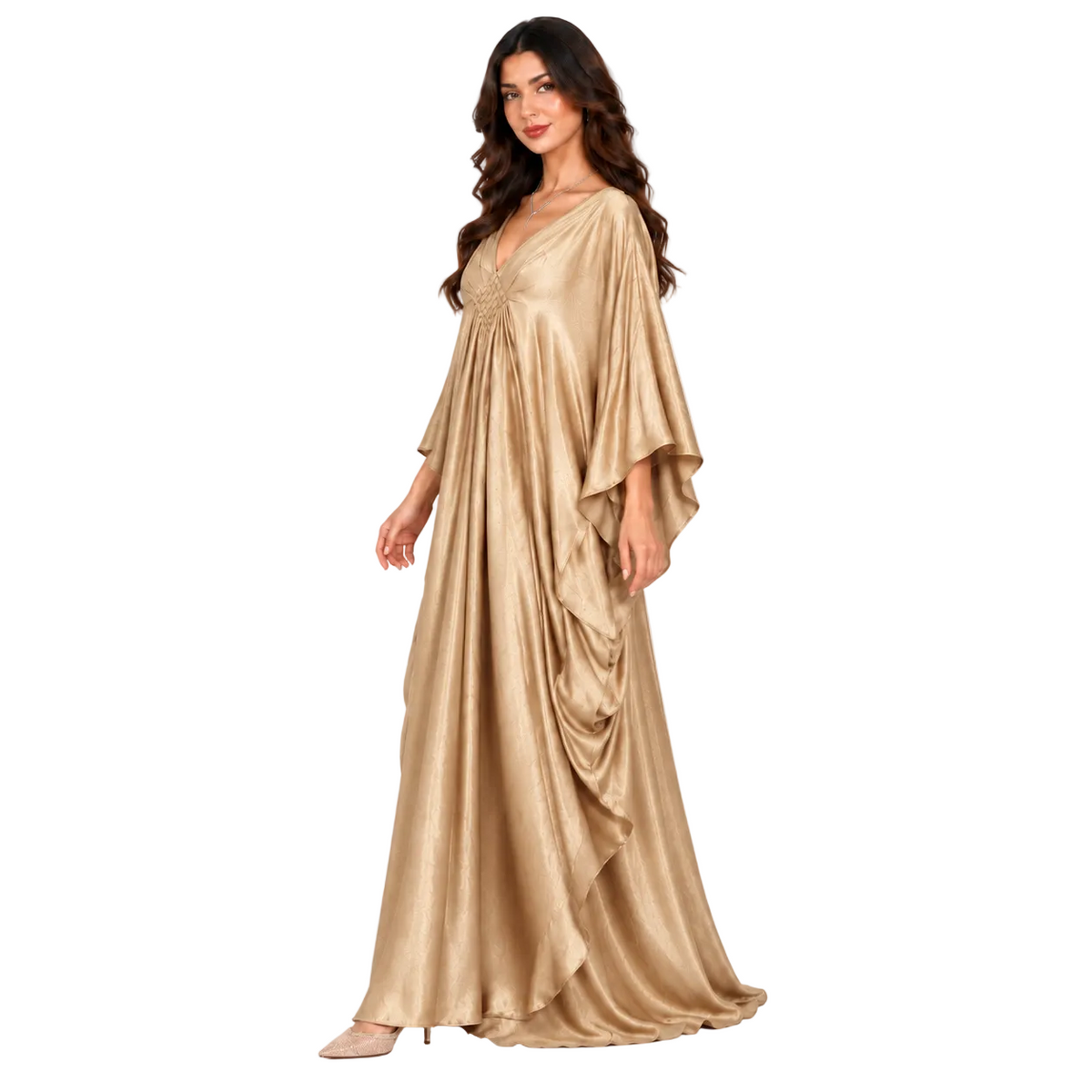 Champagne Gold Satin Flowing Luxury Kaftan-2