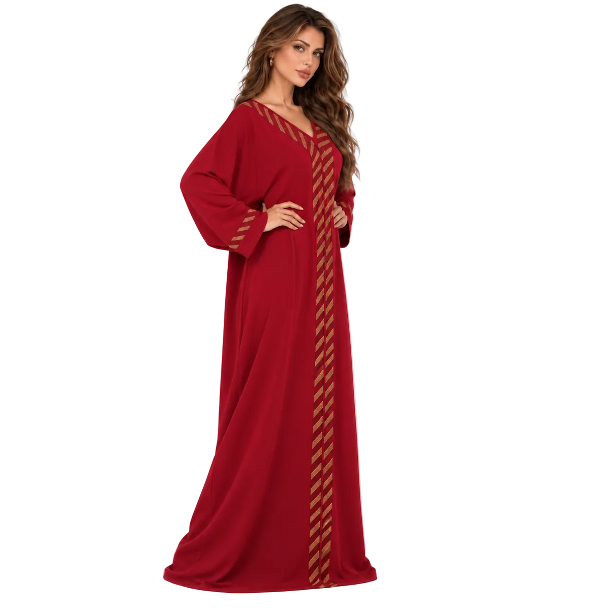 Elegant Red Gold Trim Kaftan Dress-2