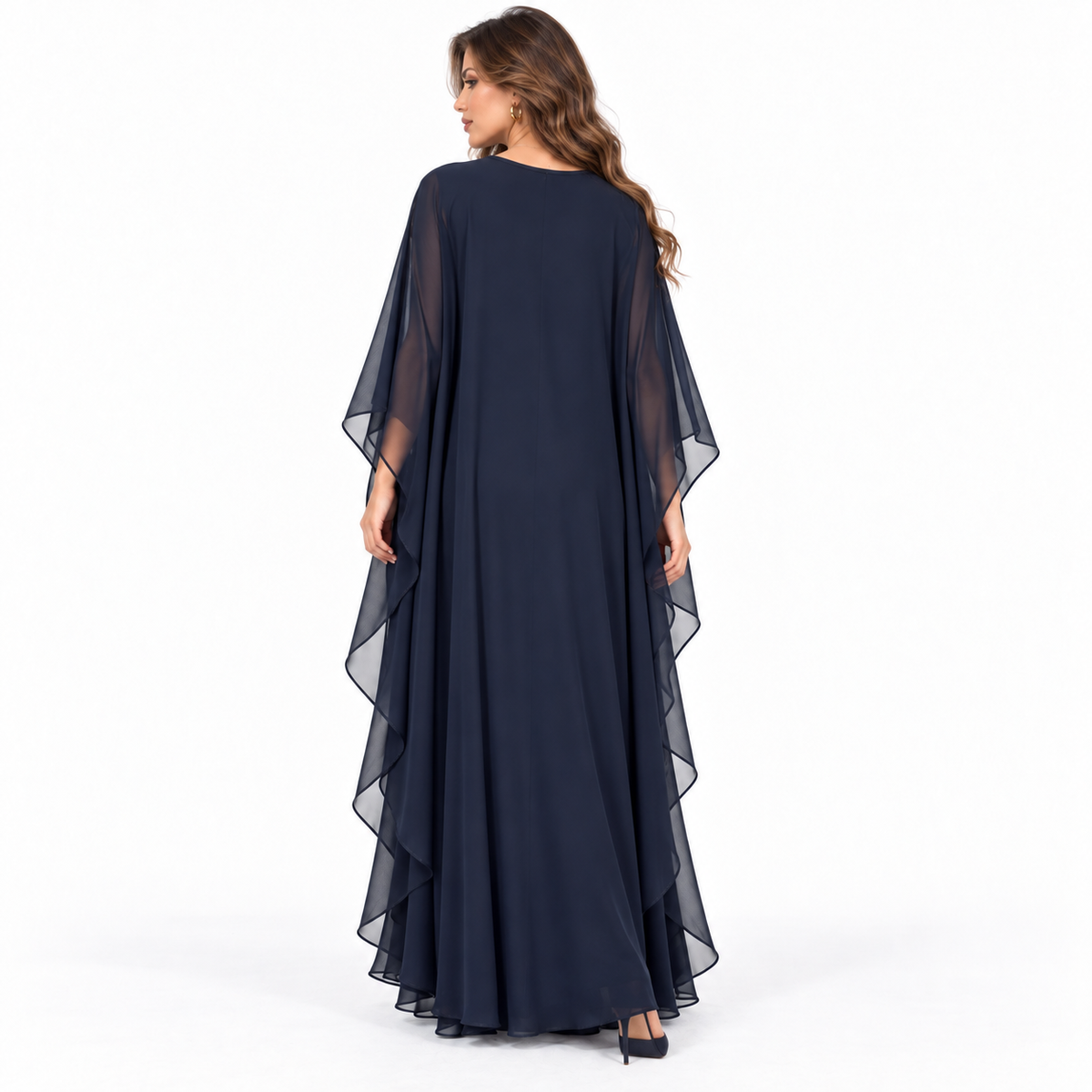 Black Embellished Flowing Chiffon Kaftan Dress-4
