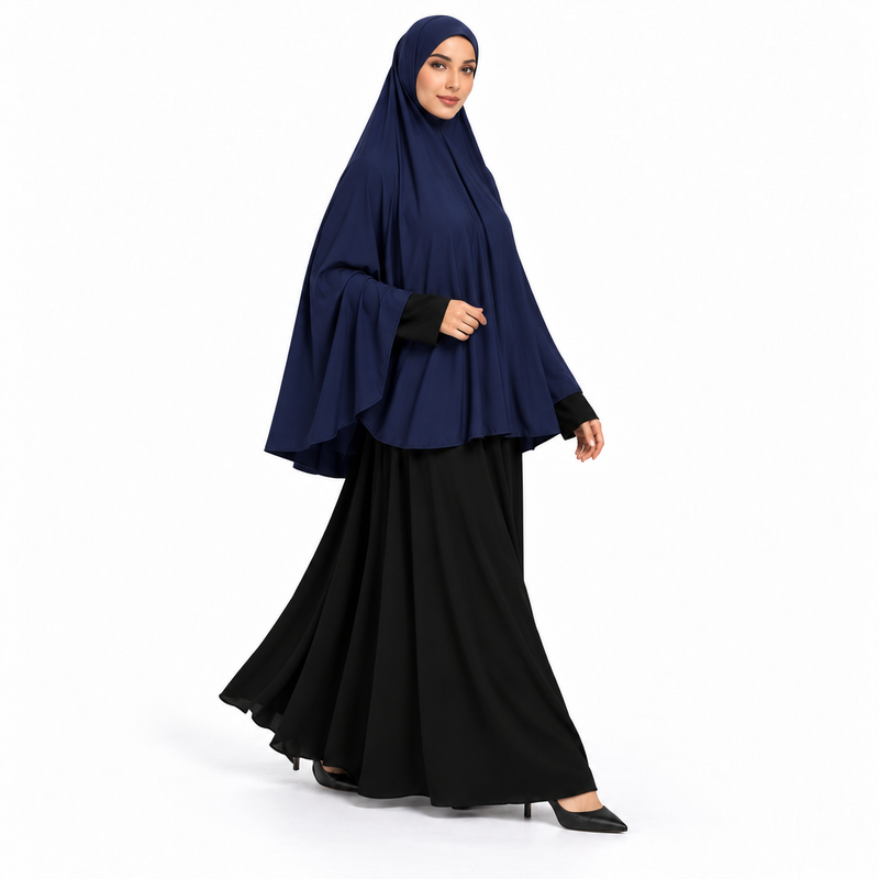 Elegant Navy Blue Women's Flowing Khimar-2