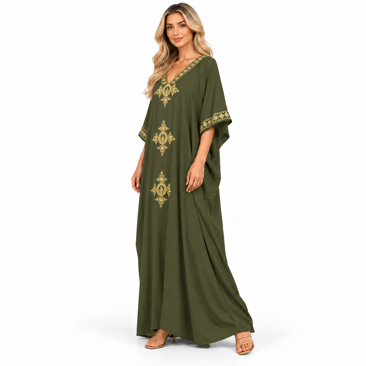 Modern Kaftan Olive Green Gold Embroidery-2