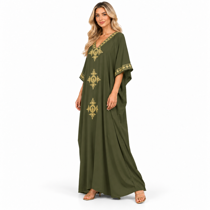 Modern Kaftan Olive Green Gold Embroidery-2