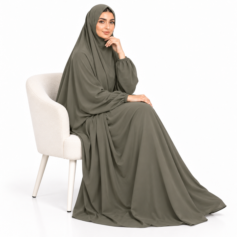 Elegant Green Jilbab With Flowing Design-3